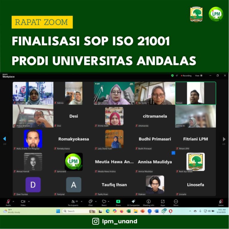Finalisasi SOP ISO 21001 Prodi Universitas Andalas
