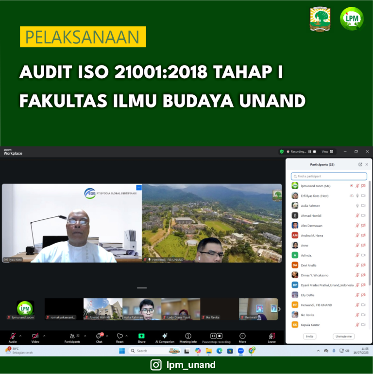 Pelaksanaan Audit ISO 21001_2018 Tahap I Fakultas Ilmu Budaya Unand