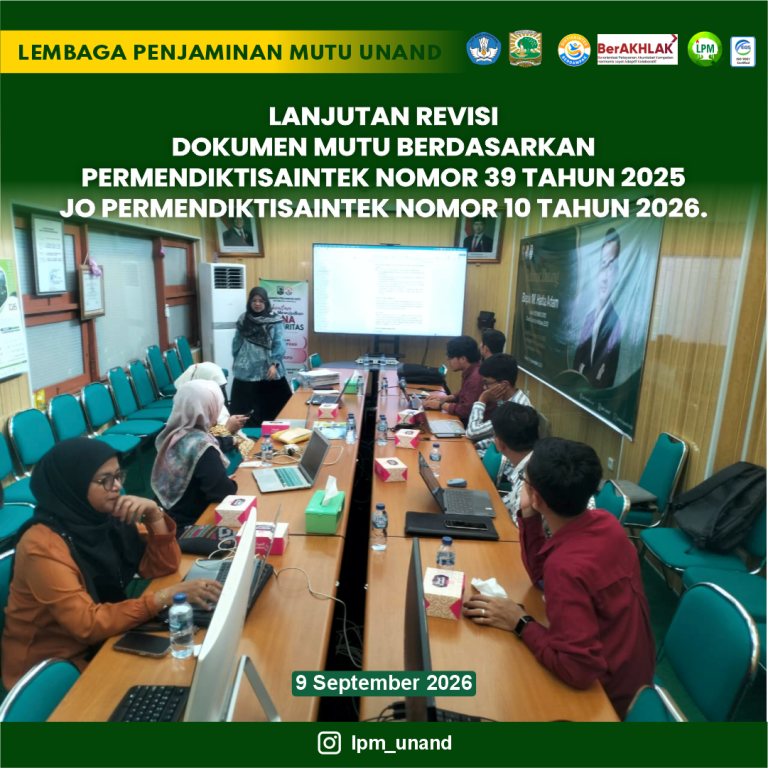 Lanjutan Revisi Dokumen Mutu berdasarkan Permendiktisaintek Nomor 39 Tahun 2025 jo Permendiktisaintek Nomor 10 Tahun 2026