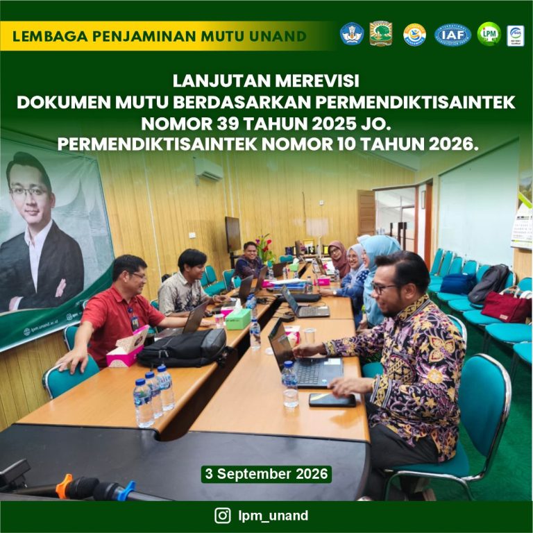 Lanjutan merevisi dokumen mutu berdasarkan Permendiktisaintek Nomor 39 Tahun 2025 jo. Permendiktisaintek Nomor 10 Tahun 2026.