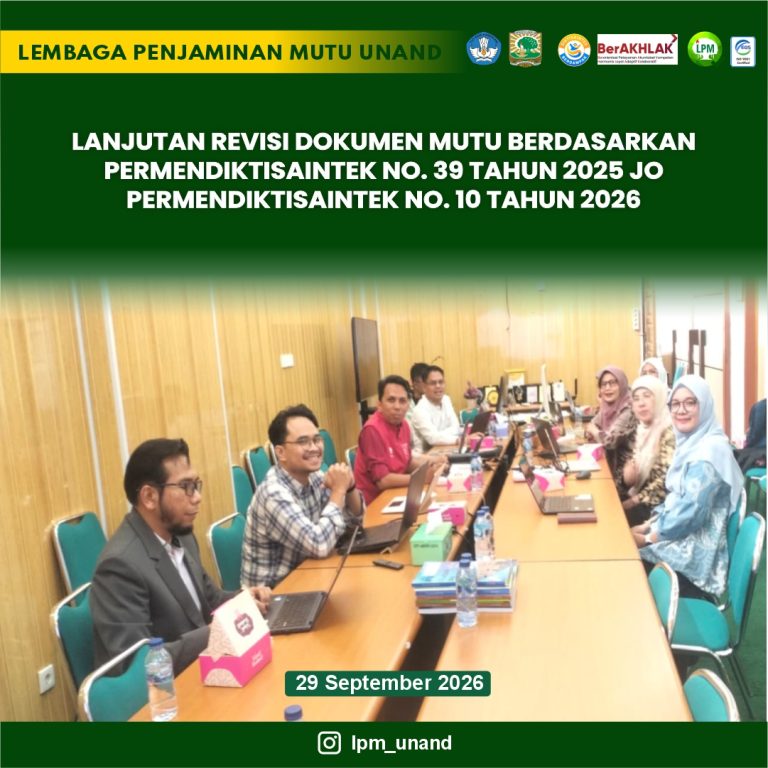 Lanjutan Revisi Dokumen Mutu berdasarkan Permendiktisaintek No. 39 Tahun 2025 jo Permendiktisaintek No. 10 Tahun 2026